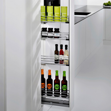 DISPENSA 90°, 150 мм Комплект Частичного Выдвижения, H 1200 - 1600 мм, 4 полки, ARENA classic, цвет хром, дно серое, Kessebohmer