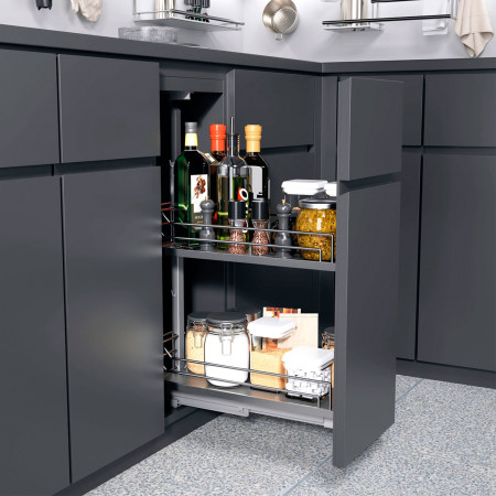 DISPENSA Junior Slim 200 мм Комплект, H640 - 728 мм, 2 полки ARENA classic, цвет хром, дно серое, Kessebohmer